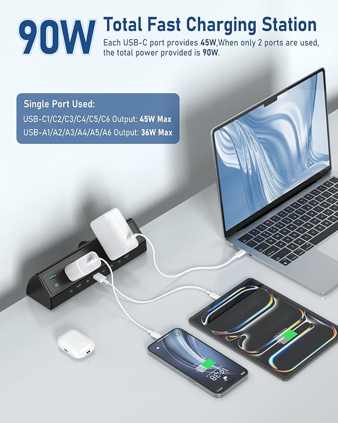 Jgstkcity 90W Desk Clamp Power Strip, 12 USB Ports, Surge Protector, ETL Listed - Image 3