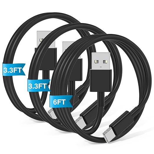 3-Pack Black USB A to USB C Cable，USB to USB C Car Carplay Cable by JERMASAL