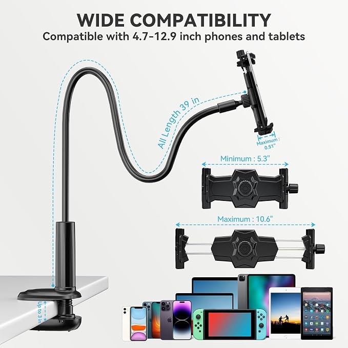 KDD Gooseneck Tablet Stand, 360° Adjustable Phone & iPad Holder - Image 6