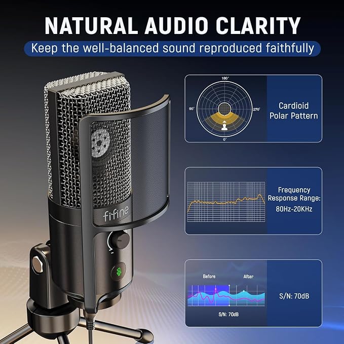 FIFINE Podcast Recording Microphone, PC USB Condenser Microphone - Image 2