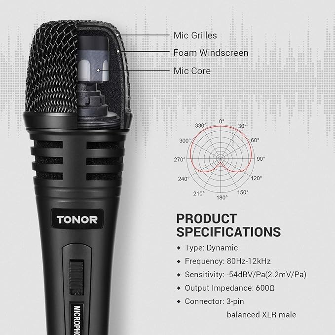 TONOR K1 Vocal Microphone for Singing, Dynamic Handheld Wired Karaoke Mic - Image 2