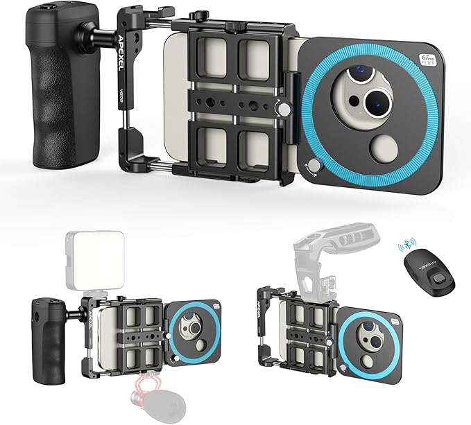 APEXEL Universal Phone Rig Video Kit. Aluminum Handheld Smartphone Vlogging Cage by Apexel