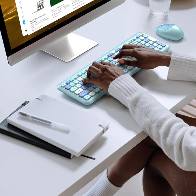 KNOWSQT Wireless Keyboard and Mouse Combo, Pale Blue Full-Sized 2.4G Silent - Image 3