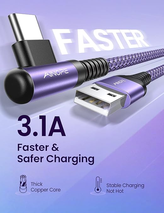 AINOPE 4-Pack USB C Cable, 3.1A C Charger Cable Fast Charging, Right Angle Type - Image 2