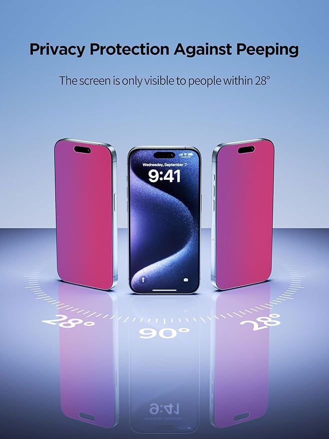 Compatible for iPhone 16 Pro Privacy Screen Protector Tempered Glass 6.3 Inch - Image 3