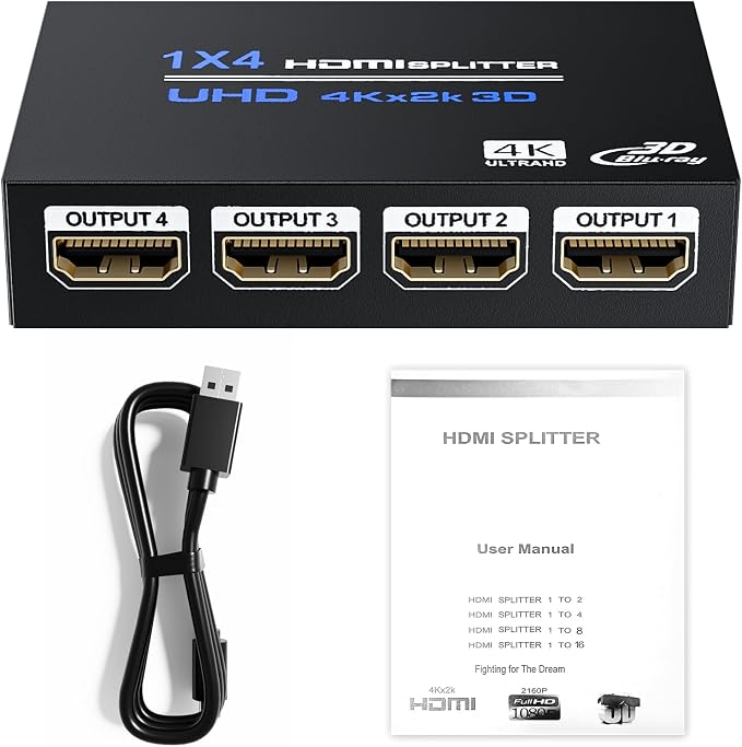 HDMI Splitter 1 in 4 Out 4K@30Hz, Powered 1x4 HDMI Video Splitter 4 Ports - Image 8