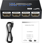 HDMI Splitter 1 in 4 Out 4K@30Hz, Powered 1x4 HDMI Video Splitter 4 Ports - Image 8