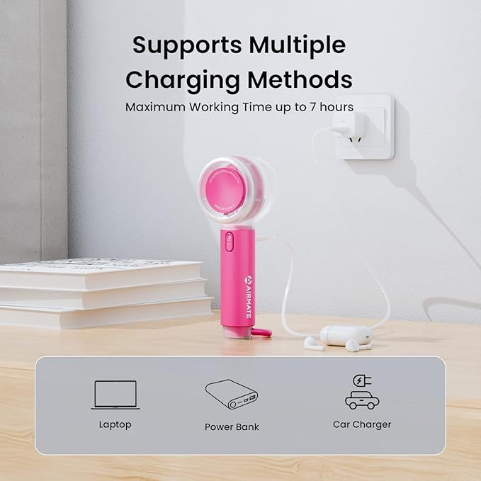 AIRMATE Portable Handheld Fan, 5 Wind Speed Adjustable, 3000mAh Battery - Image 6