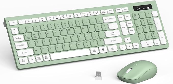 Wireless Keyboard and Mouse Combo, 2.4G Full Size Silent Keyboard by RECCAZR