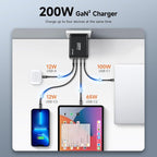 200W USB C Charger Block, 4 Ports GaN Fast Charging Station Wall Charger - Image 8