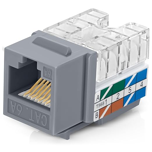 Everest 90° Angled RJ45 Cat6A Keystone Jacks 10-Pack in Gray by EverestMediaSolutions