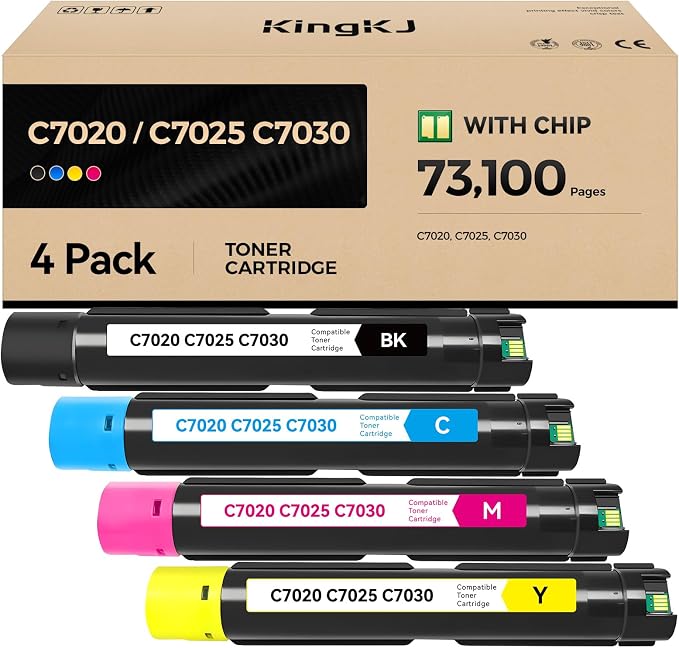 Versalink C7020 C7025 C7030 Toner Cartridge 4-Pack High Capacity 106R03737 by KingKJInkToner