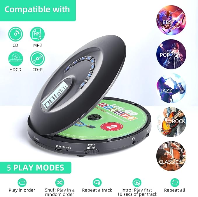 CD Player Portable, Rechargeable Portable CD Player - Image 5