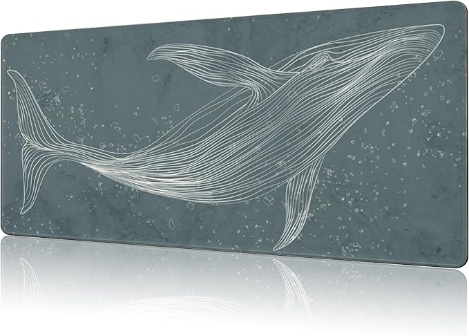 Mouse Pad Large Hand Drawn Whale Non-Slip Gaming Desk Mat by NIYLYNSYN