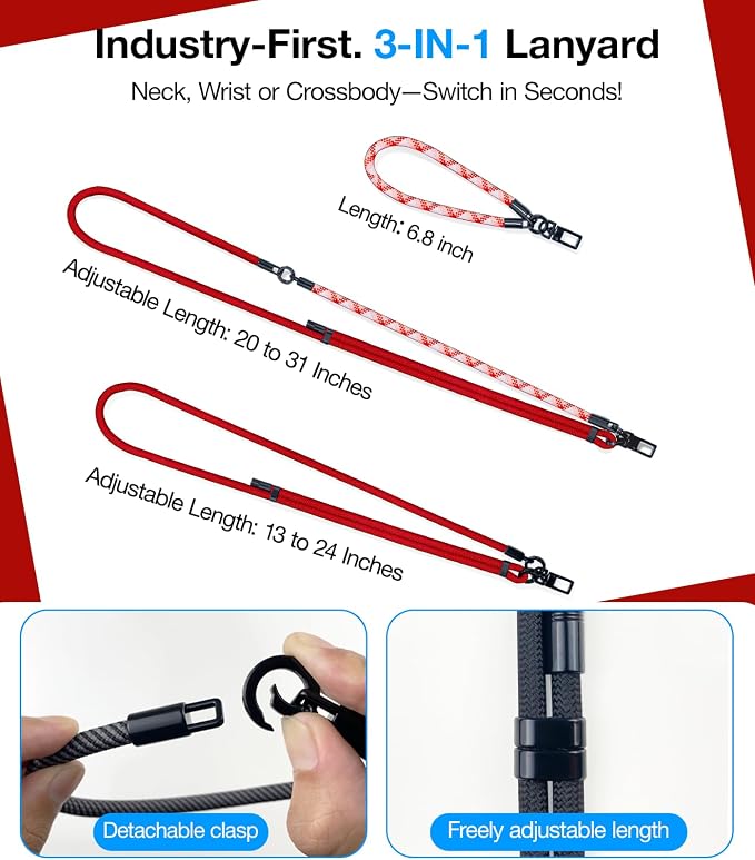 Phone Lanyard Crossbody, 3-in-1 Neck Strap& Wrist Strap, Adjustable Anti-Theft - Image 3