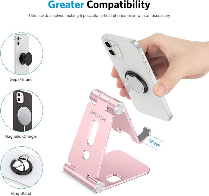 OMOTON Foldable Cell Phone Stand, C4 Portable Aluminum Phone Holder, Adjustable - Image 7