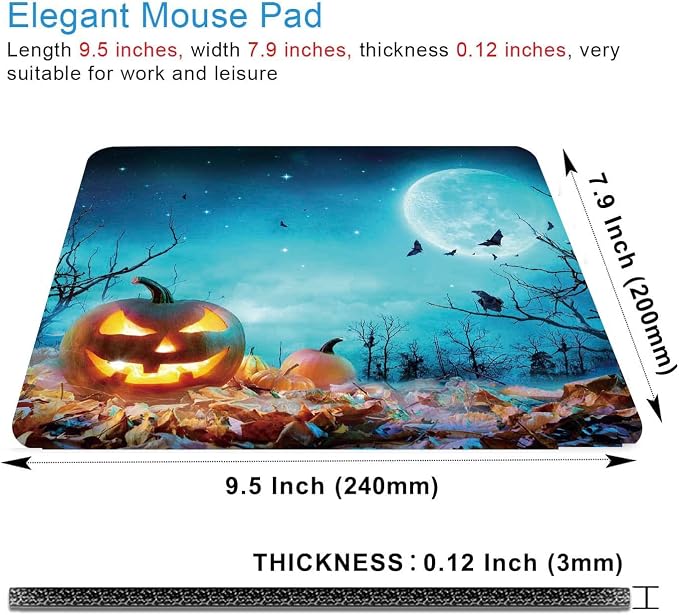 Halloween Mouse Pad, Pumpkin Glowing at Moonlight in The Spooky Forest Mouse Pad - Image 2