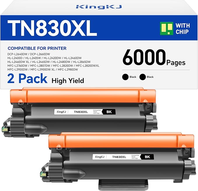 TN830XL Toner Cartridge Black 2-Pack High Yield Replacement by KingKJInkToner