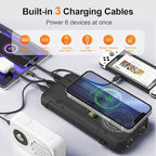 Solar Power Bank 20000mAh Wireless Portable Charger Built-in 3 Cables 15W USB-C - Image 2