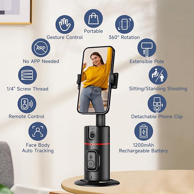 Auto Face Tracking Tripod, No App, Smart Shooting Phone Holder - Image 2