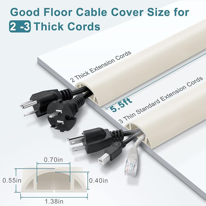 5.5FT Floor Cord Cover, Large Size Extension Cord Covers - Image 2