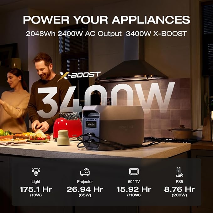 EF ECOFLOW Portable Power Station DELTA 3 Max, 2048Wh LiFePO4 Battery, Solar - Image 3