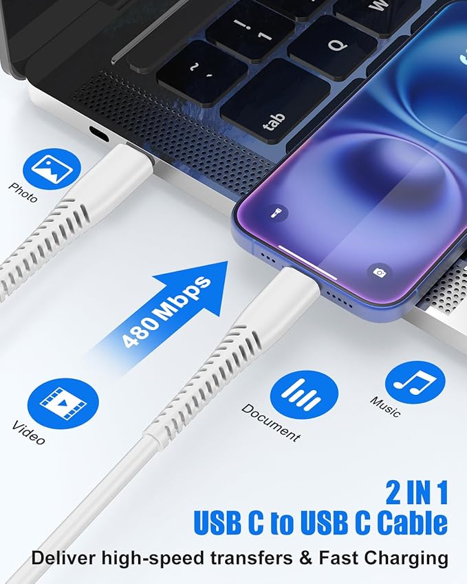 4Pack USB C to USB C Cable for iPhone 17/Air/16/15 Pro Max, Type C 60W Fast - Image 2
