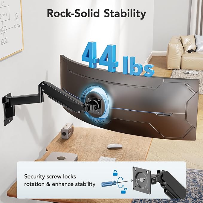 HUANUO 49 inch Ultrawide Monitor Wall Mount, Heavy Duty Screen Arm - Image 3
