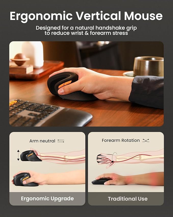 ProtoArc Ergonomic Mouse, EM11 NL Bluetooth Rechargeable Wireless Vertical Mouse - Image 7