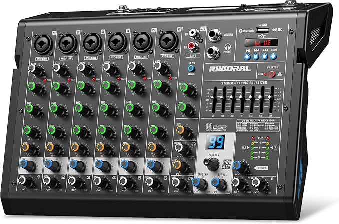 8 Channel Audio Interface DJ Mixing Sound Board 16 DSP Digital Effects by RiworalAudio