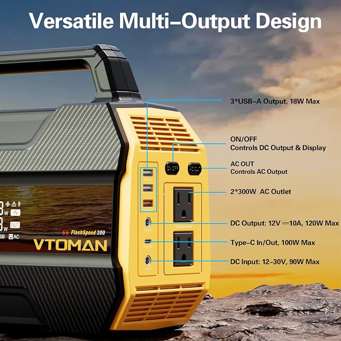 VTOMAN FlashSpeed 300 Portable Power Station 300W, 230Wh Solar Generator - Image 3