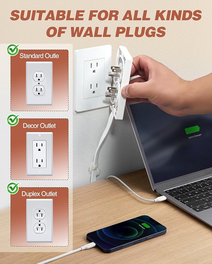 Saker Outlet Cover Extension Cord | 8ft Flat Extension Cord - Image 4