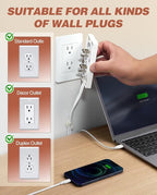 Saker Outlet Cover Extension Cord | 8ft Flat Extension Cord - Image 4