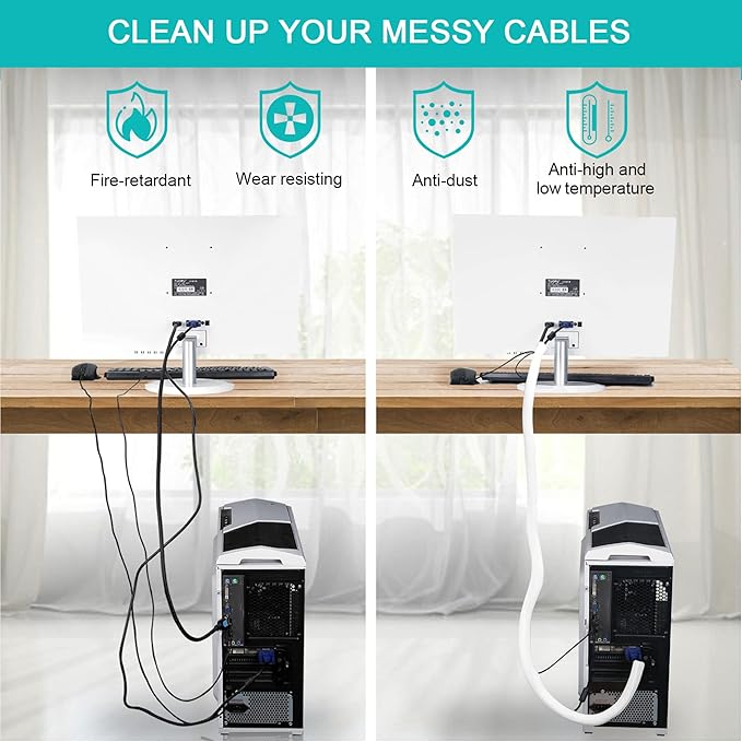 6.6ft - 1 inch White Cable Sleeve, Cable Organizer - Image 4