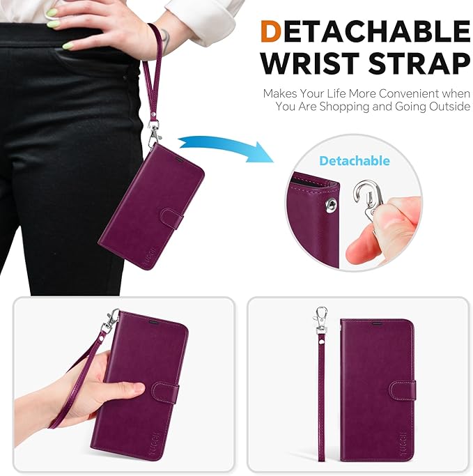 TUCCH Case for Galaxy S25, 2 in 1 Magnetic PU Leather Wallet Case Wrist Strap - Image 6