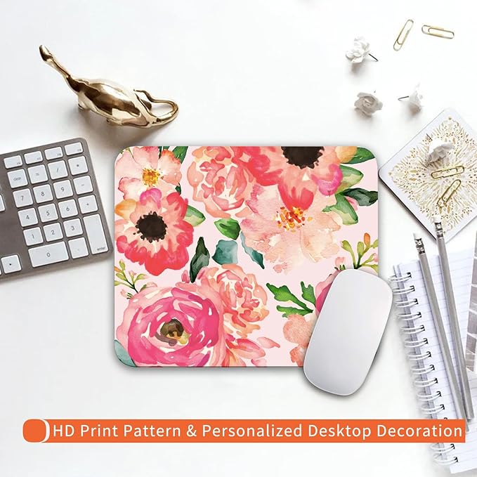 Square Mouse Pad Pink Watercolor Flower, Personalized Premium-Textured Custom - Image 6