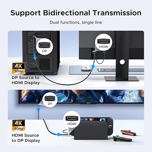 UGREEN 4K@60Hz Bidirectional HDMI to Displayport Cable Male to Male Adapter DP - Image 2