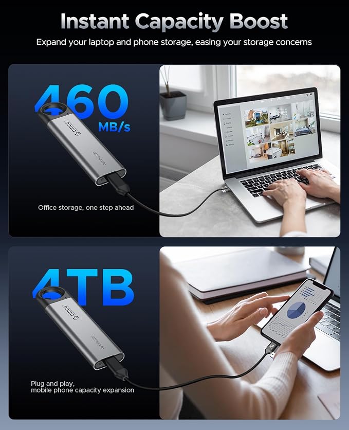 ORICO 4TB Portable SSD, Hanging Hook Design, Plug & Play, USB-C & A 2-in-1 Cable - Image 6
