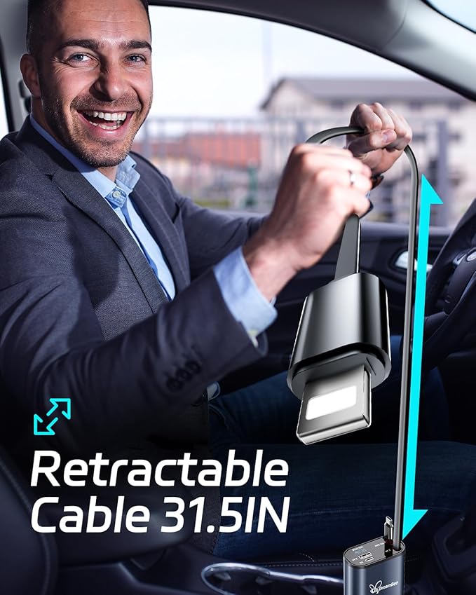 DreamBee Retractable Car Charger, 66W 4 in 1 Super Fast Charge Car Phone Charger - Image 5