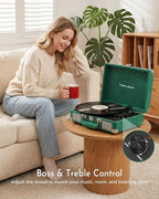 Green Velvet Suitcase Vinyl Record Player - Image 3