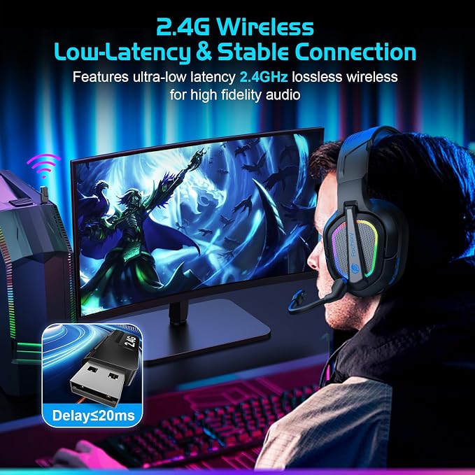 FC200 Wireless Gaming Headset for PS5, PS4-2.4GHz USB Foldable Headphones - Image 4