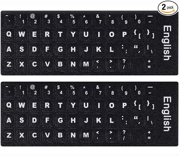 2PCS English Keyboard Letters Replacement Stickers, Large Print Bold White Font by CaseBuy