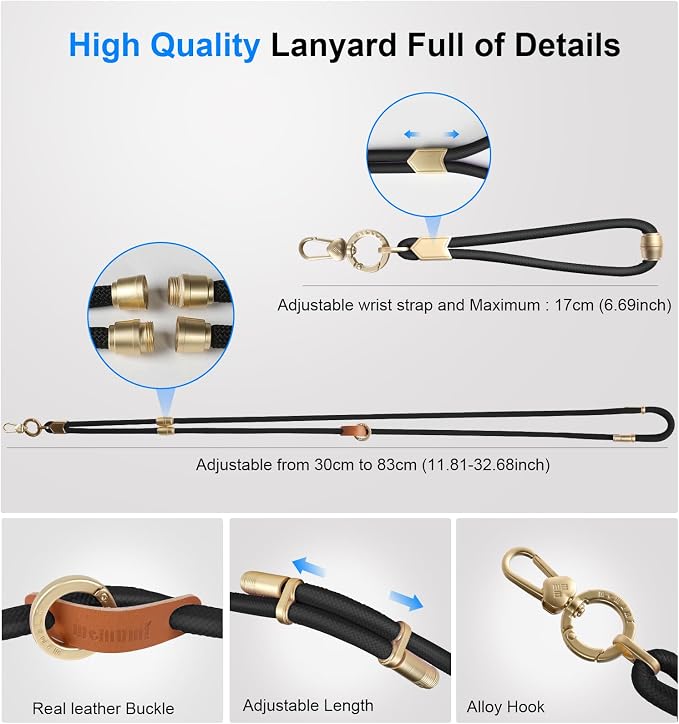 memumi 3 in 1 Universal Adjustable Phone Lanyard, Crossbody Neck Wrist Strap - Image 3