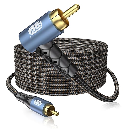 EMK RCA Subwoofer Cable 90 Degree RCA to RCA Audio Cable 24K Gold-Plated Nylon by EMK