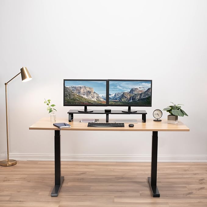 VIVO 39 inch Extra Long Monitor Stand, Wood & Steel Desktop Riser, Dual Screen - Image 7