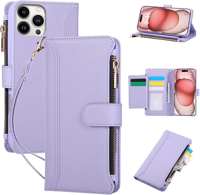 Compatible with iPhone 16 Pro Max Wallet Phone Case-PU Leather Magnetic Flip by KYFSJPT