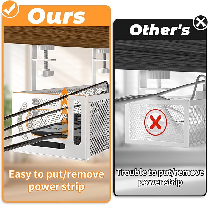 Under Desk Cable Management Tray, 15.7'' No Drill Steel Desk Cable Organizers - Image 2