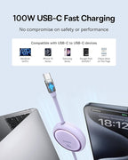 Baseus USB C to USB C Cable, 100W Retractable USB C 5A Fast Charging Cable - Image 2