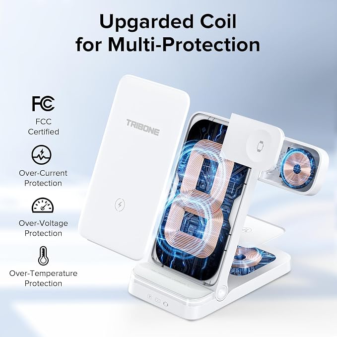 Wireless Charger, Tribone 3 in 1 Foldable Fast Charger - Image 3