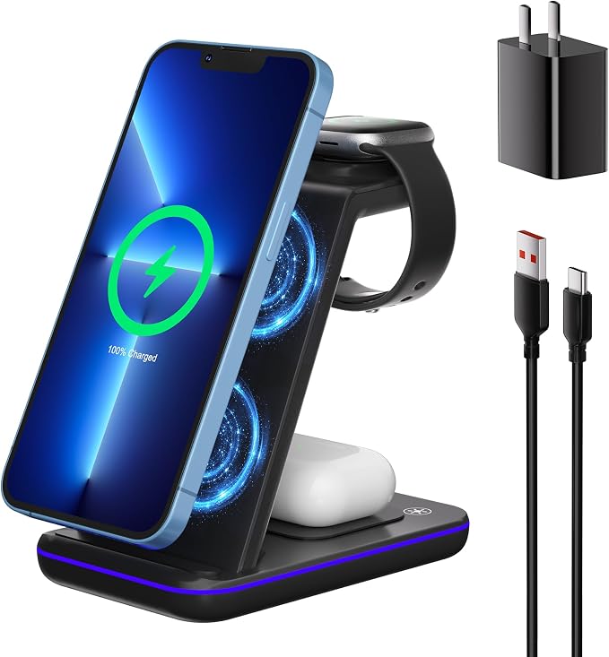 Wireless Charging Station, 3 in 1 Fast Wireless Charger by Barpecyou